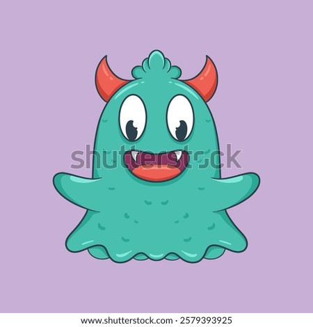 Cute Cartoon Monster Character with large eyes, sharp teeth, and a friendly smile