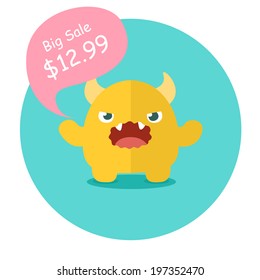Cute cartoon monster in circles with speech bubbles -  Big Sale