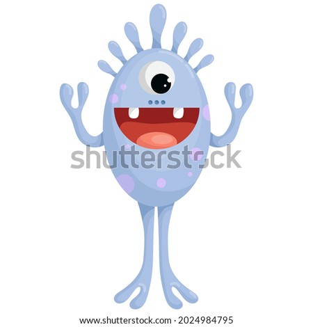 Cute cartoon monster with claw hands and wide smile. One-eyed chyklop, alien, vector graphics.