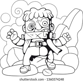cute cartoon monster, coloring book, funny illustration