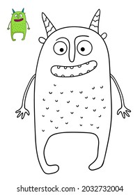 Cute cartoon Monster coloring page and color sample. Ready to print letter size