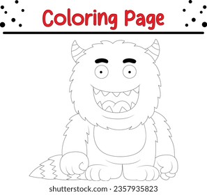 Cute cartoon Monster coloring page. Children's black and white illustration.