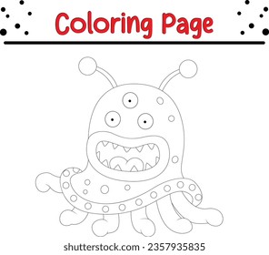 Cute cartoon Monster coloring page. Children's black and white illustration.