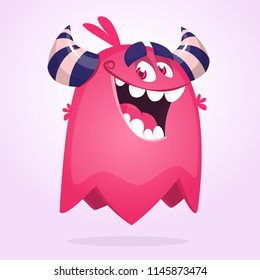 Cute cartoon monster design. Halloween vector illustration of flying monster character. Big set of cartoon monsters.