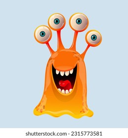 Cute cartoon monster. Design for print, sticker, party decoration, logo, emblem, magazine prints or journal article, t-shirt design, poster. Vector illustration of Halloween cool monster 