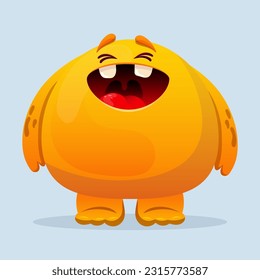 Cute cartoon monster. Design for print, sticker, party decoration, logo, emblem, magazine prints or journal article, t-shirt design, poster. Vector illustration of Halloween cool monster 