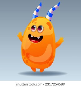 Cute cartoon monster. Design for print, sticker, party decoration, logo, emblem, magazine prints or journal article, t-shirt design, poster. Vector illustration of Halloween cool monster 