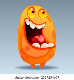 Cute cartoon monster. Design for print, sticker, party decoration, logo, emblem, magazine prints or journal article, t-shirt design, poster. Vector illustration of Halloween cool monster 