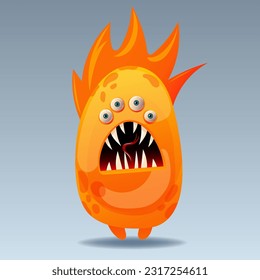 Cute cartoon monster. Design for print, sticker, party decoration, logo, emblem, magazine prints or journal article, t-shirt design, poster. Vector illustration of Halloween cool monster 