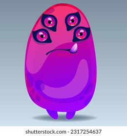 Cute cartoon monster. Design for print, sticker, party decoration, logo, emblem, magazine prints or journal article, t-shirt design, poster. Vector illustration of Halloween cool monster 