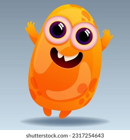 Cute cartoon monster. Design for print, sticker, party decoration, logo, emblem, magazine prints or journal article, t-shirt design, poster. Vector illustration of Halloween cool monster 