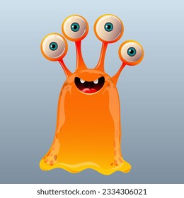 Cute cartoon monster. Design for print, sticker, party decoration, logo, emblem, magazine prints or journal article, t-shirt design, poster. Vector illustration of Halloween cool monster 