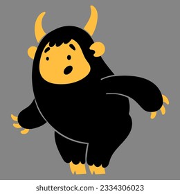 Cute cartoon monster. Design for print, sticker, party decoration, logo, emblem, magazine prints or journal article, t-shirt design, poster. Vector illustration of Halloween cool monster 