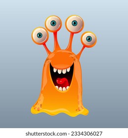 Cute cartoon monster. Design for print, sticker, party decoration, logo, emblem, magazine prints or journal article, t-shirt design, poster. Vector illustration of Halloween cool monster 