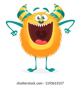 Cute cartoon monster excited . Halloween illustration