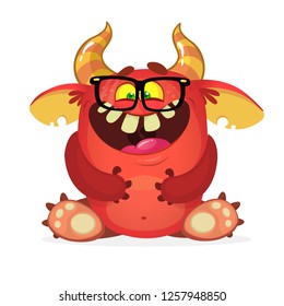 Cute cartoon monster with eyeglasses. Vector illustration