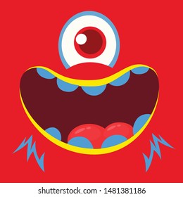 Cute cartoon monster face cyclops. Vector Halloween monster square avatar
