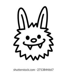 Cute Cartoon Monster Face Line Art Illustration.
