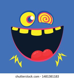 Cute cartoon monster face. Vector Halloween monster square avatar
