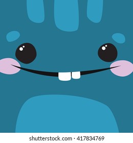 Cute cartoon monster face. Vector illustration,