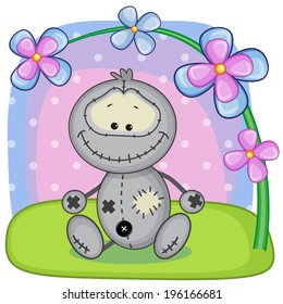 Cute cartoon Monster with flowers