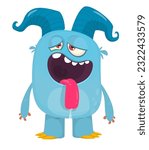 Cute cartoon monster with funny face expression. Vector illsutartion. 