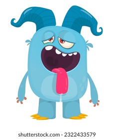 Cute cartoon monster with funny face expression. Vector illsutartion. 