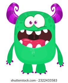 Cute cartoon monster with funny face expression. Vector illsutartion. 