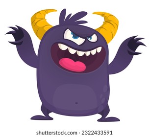 Cute cartoon monster with funny face expression. Vector illsutartion. 