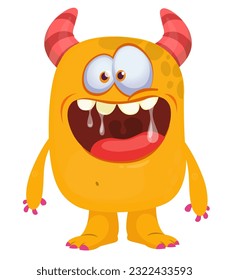 Cute cartoon monster with funny face expression. Vector illsutartion. 