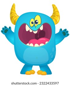 Cute cartoon monster with funny face expression. Vector illsutartion. 