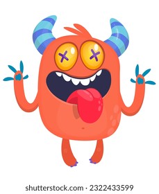 Cute cartoon monster with funny face expression. Vector illsutartion. 