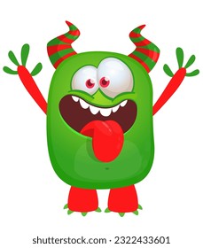 Cute cartoon monster with funny face expression. Vector illsutartion. 