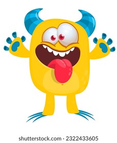 Cute cartoon monster with funny face expression. Vector illsutartion. 