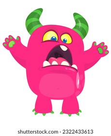 Cute cartoon monster with funny face expression. Vector illsutartion. 