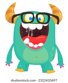 Cute cartoon monster with funny face expression. Vector illsutartion. 