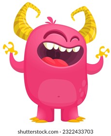 Cute cartoon monster with funny face expression. Vector illsutartion. 