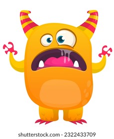 Cute cartoon monster with funny face expression. Vector illsutartion. 