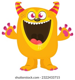 Cute cartoon monster with funny face expression. Vector illsutartion. 