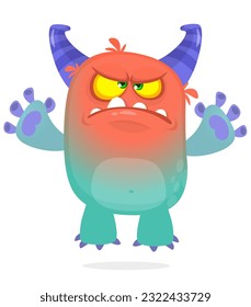 Cute cartoon monster with funny face expression. Vector illsutartion. 