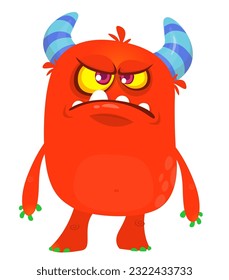 Cute cartoon monster with funny face expression. Vector illsutartion. 