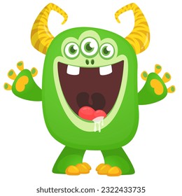 Cute cartoon monster with funny face expression. Vector illsutartion. 