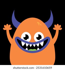 Cute cartoon monster. Funny orange monster face in childish style. Vector illustration