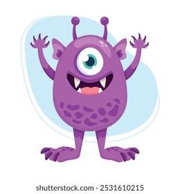 Cute cartoon monster. Funny purple monster face in childish style isolated on white background. Vector illustration