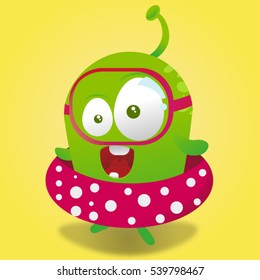 Cute Cartoon Monster getting ready to swim