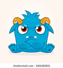 Cute cartoon monster. Grumpy monster illustration