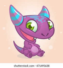 Cute cartoon monster. Halloween vector purple horned monster.
