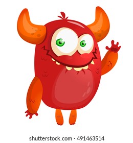 Cute cartoon monster. Halloween vector red monster