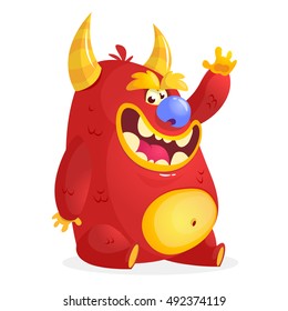 Cute cartoon monster. Halloween vector red monster