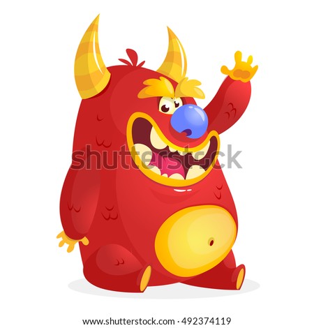 Cute cartoon monster. Halloween vector red monster
